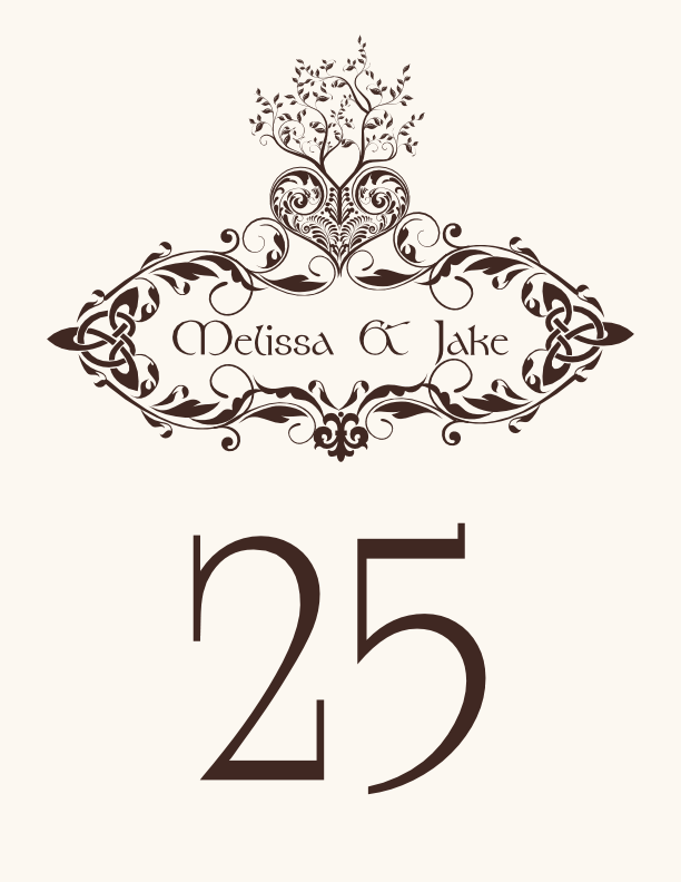 Celtic Bailey's Tree of Life Monogram Irish Wedding Table Number Cards